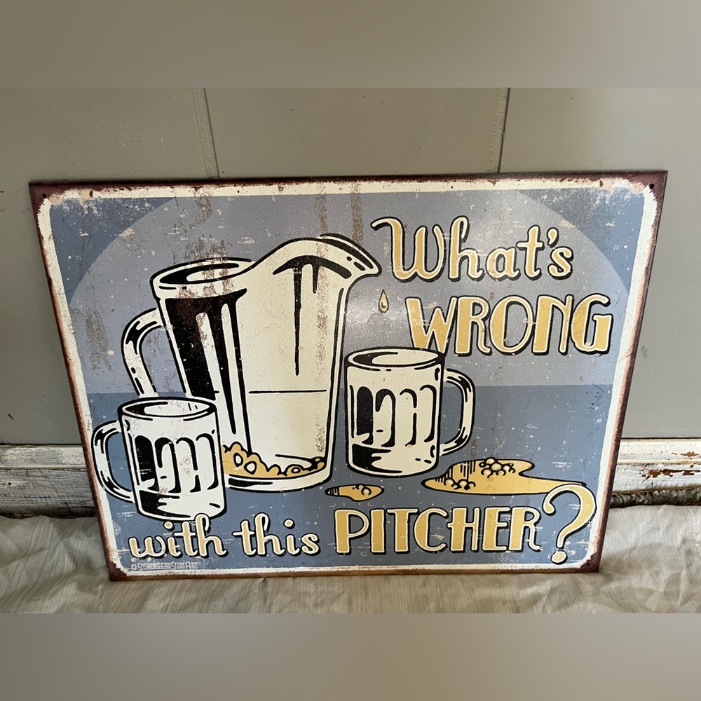 Vintage Style Metal Sign with Pitcher Design